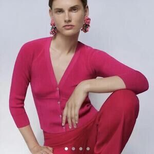 2/$30 ZARA V-Neck Crop Cardigan Small Fuchsia Button Front Long Sleeve #6096